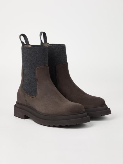 Brunello Cucinelli Suede boots with knit inseert and precious loop detail
