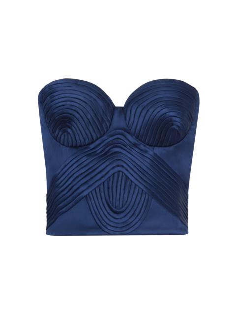 ANDRES OTALORA Hasta El Cielo Pleated Satin Corset Top navy