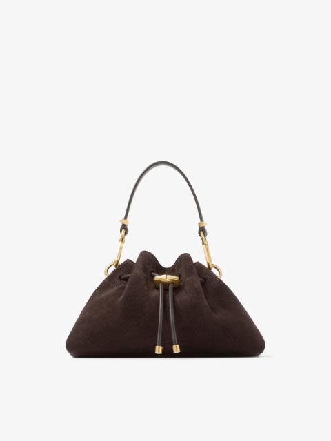 JIMMY CHOO Cinch Small Coffee Suede Shoulder Bag