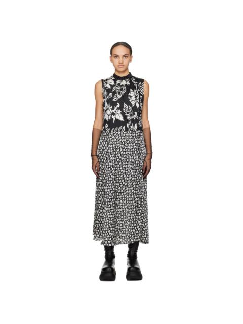 sacai Black Floral Print Maxi Dress