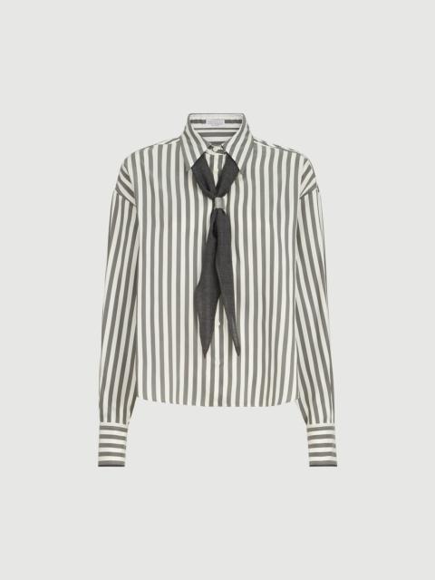 Brunello Cucinelli Striped silk poplin shirt with virgin wool foulard