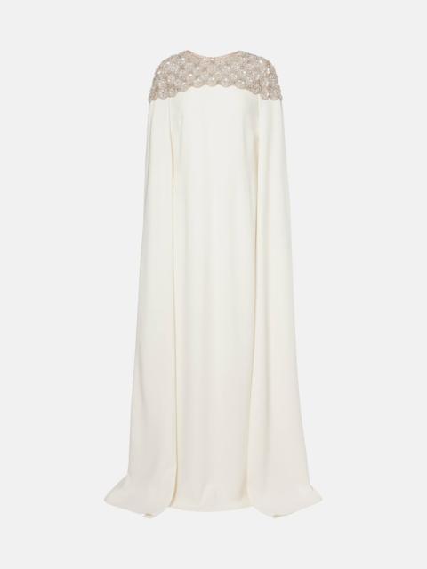 Oscar de la Renta Caped embellished silk-blend gown