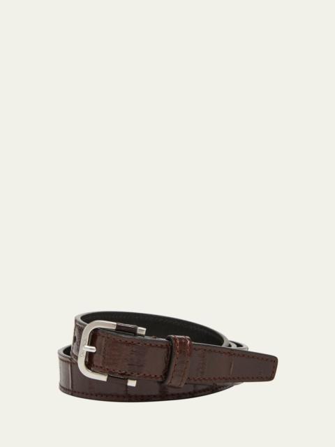 SAINT LAURENT Men's Skinny Belt in Eel Leather