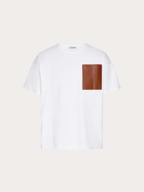 Valentino CREW NECK COTTON T-SHIRT WITH LEATHER POCKET