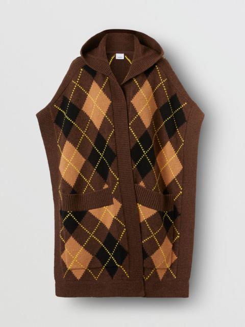 Burberry Argyle Intarsia Wool Cashmere Hooded Cape
