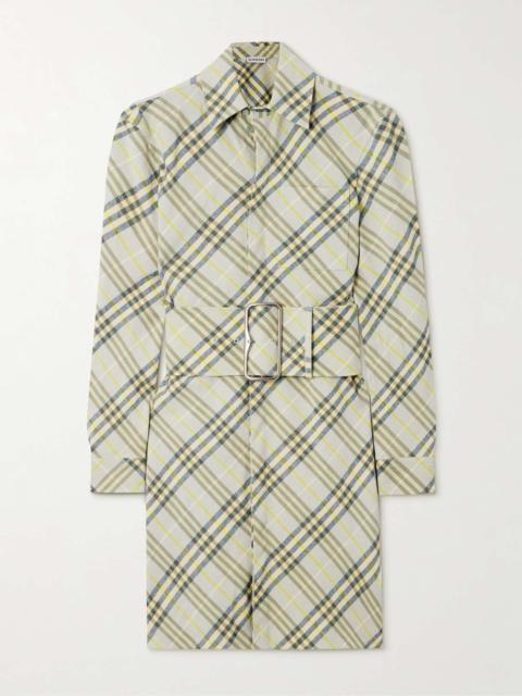 Burberry Belted checked linen-bend mini shirt dress Cream