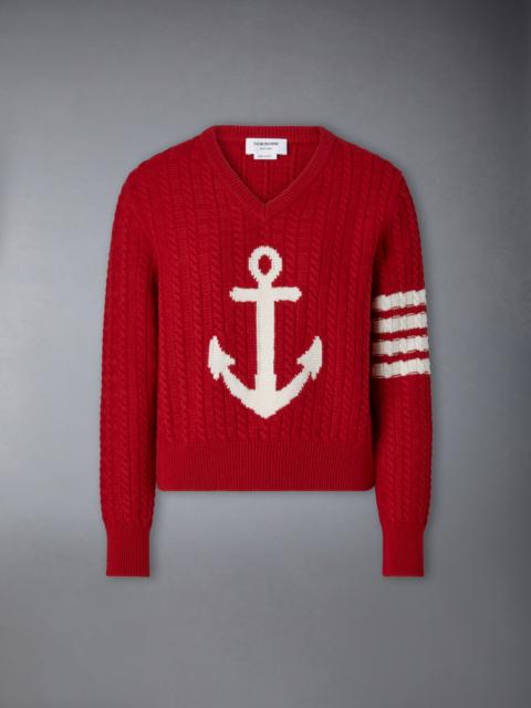 Thom Browne MERINO WOOL 4-BAR INTARSIA ANCHOR PULLOVER