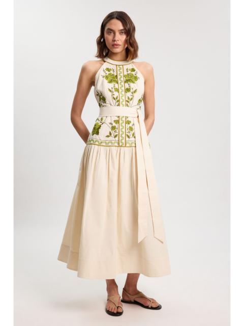 KAREN MILLEN Rose Embroidered Cotton Twill Woven Maxi Dress
