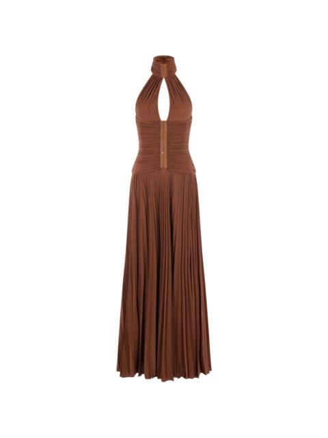 ELISABETTA FRANCHI pleated halterneck maxi dress