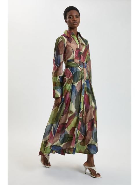 KAREN MILLEN Petite Petal Print Organza Maxi Shirt Dress