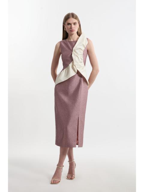 KAREN MILLEN Petite Textured Tailored Contrast Taffeta Ruffle Maxi Dress