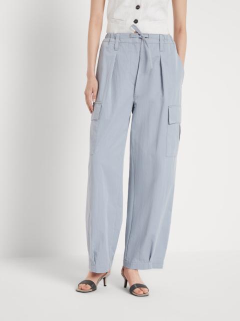 Brunello Cucinelli Wrinkled techno cotton gabardine baggy cargo trousers with monili