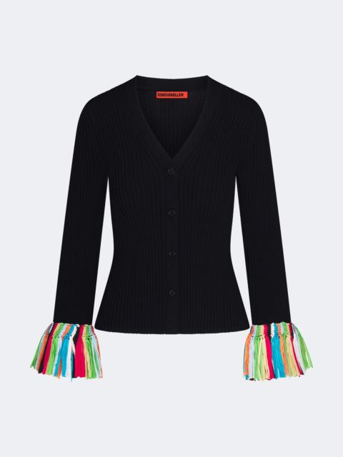SIMONMILLER Cara Knit Fringe Cardigan In Black Multi