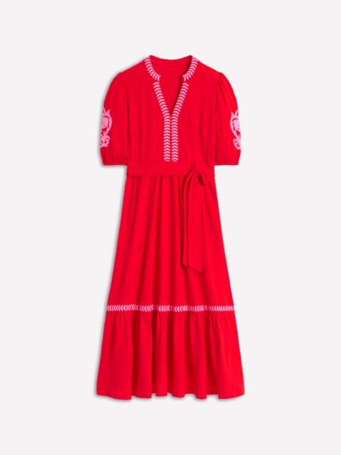 BODEN Amara Embroidered Jersey Dress-Poppy Red, Pink Peony