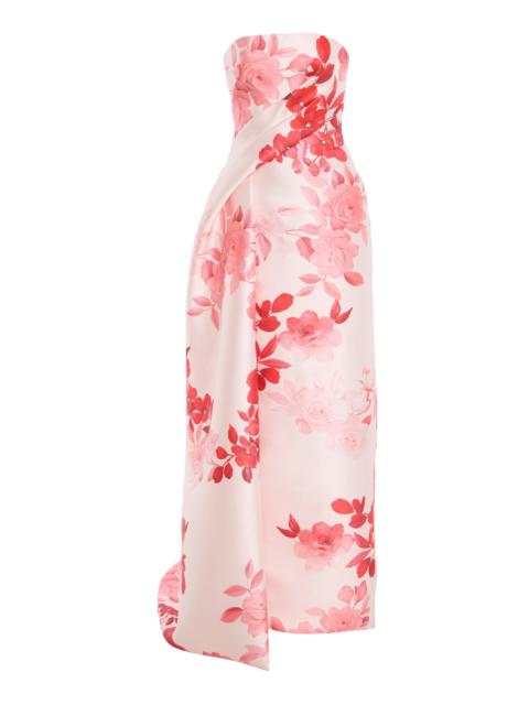 Monique Lhuillier Strapless Draped Column Gown pink