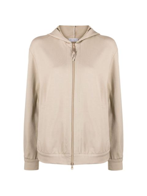 Monilli-detail zip-fastening hooded jacket