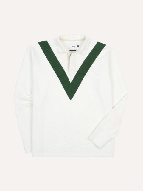 Drake's Ecru and Green Chevron Cotton Rugby Shirt