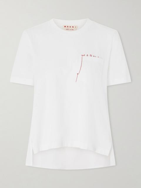 Marni Embroidered Cotton-jersey And Poplin T-shirt