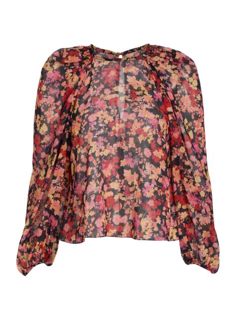 KIKA VARGAS Women's Hitomi Floral Chiffon Linen Top - Navy