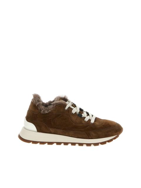 Brunello Cucinelli shearling-trimmed suede sneakers