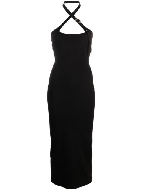 THE ATTICO buckle-embellished halterneck midi dress
