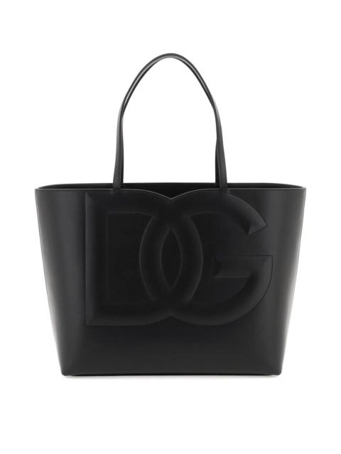 LEATHER SHOPPING BAG WITH QUILTED LOGO DOLCE & GABBANA