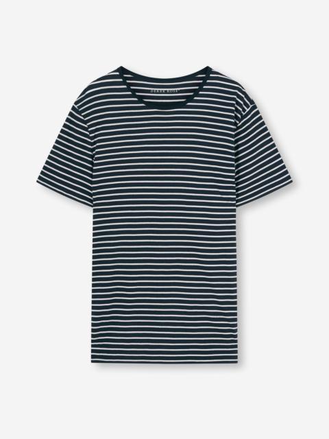 Derek Rose Ryder Pima Cotton T-Shirt Navy Stripe