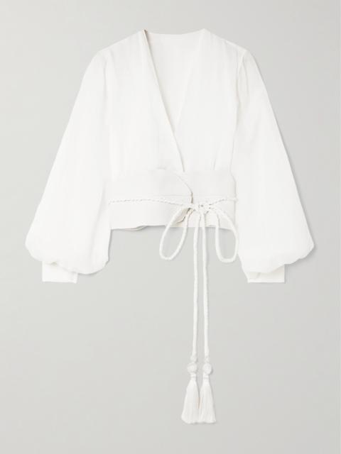 ANDRES OTALORA La Costa Braid-trimmed Belted Linen Blouse