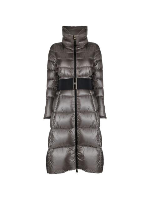 zip-up quilted down jacket