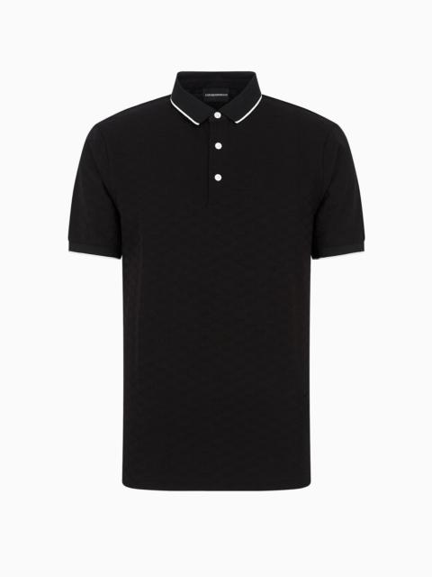 Mercerised jersey polo shirt with all-over jacquard eagle