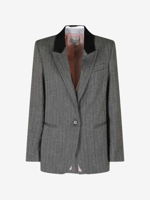 forte_forte herringbone-pattern velvet-collar jacket