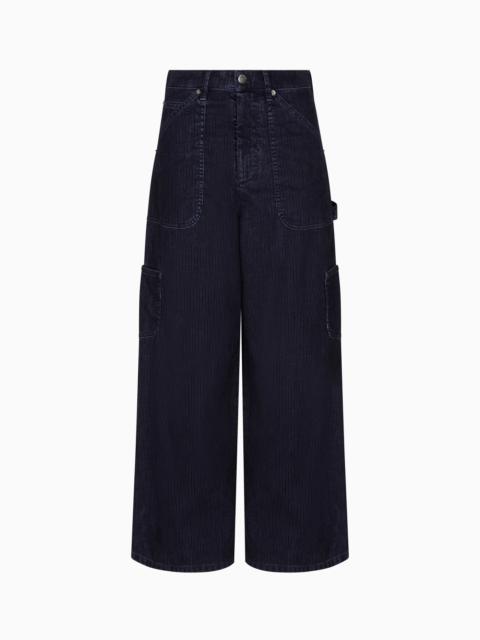 EMPORIO ARMANI J2G FLOCKED-RIB GARMENT-DYED DRILL CARGO JEANS