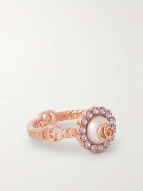 GUCCI Rose gold-plated, crystal and faux pearl ring