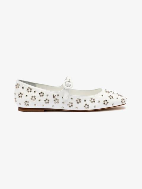 Larroudé Blair Ballet Flat In White Leather and Metallic Studs
