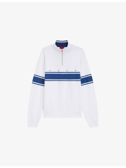 HUGO Striped Half-Zip Cotton Sweatshirt