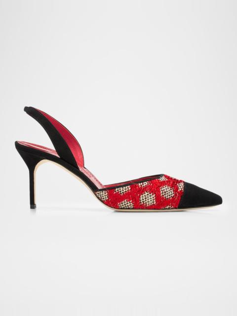 Manolo Blahnik 70mm Capsli Raffia and Suede Slingback Pumps
