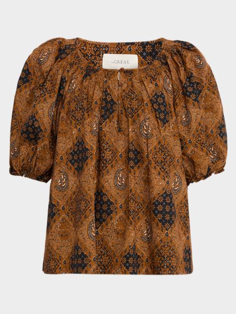 THE GREAT. The Moorland Puff-Sleeve Bandana-Print Top