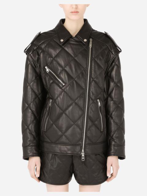 Dolce & Gabbana Quilted leather biker jacket with epaulets