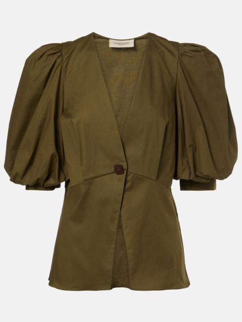 ADRIANA DEGREAS Puff-sleeve cotton-blend top