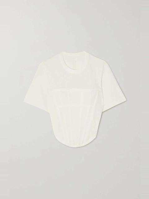 Dion Lee Cropped canvas-paneled ribbed stretch-cotton jersey T-shirt