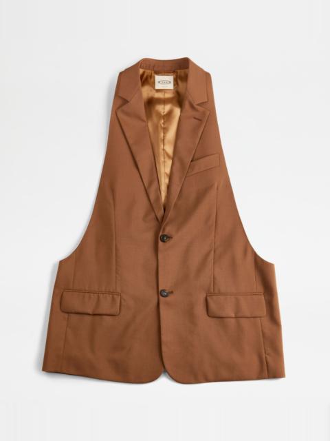 Tod's GILET IN SILK BLEND WOOL - BROWN