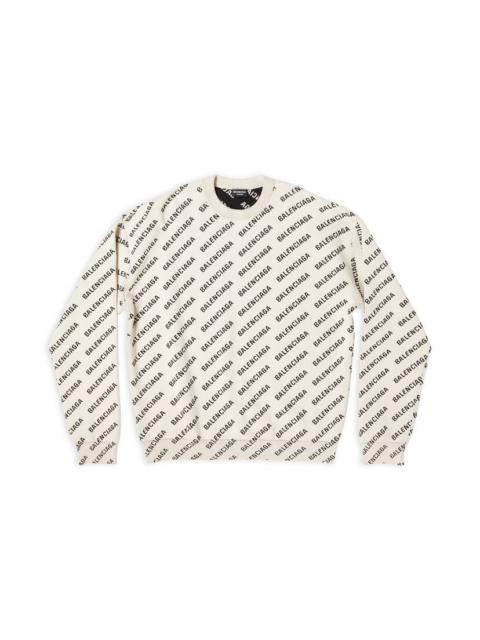 BALENCIAGA Men's Mini Allover Logo Sweater  in Off White