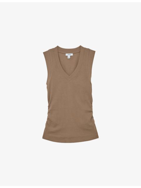 REISS Sandy V-Neck Ribbed Stretch-Cotton Vest