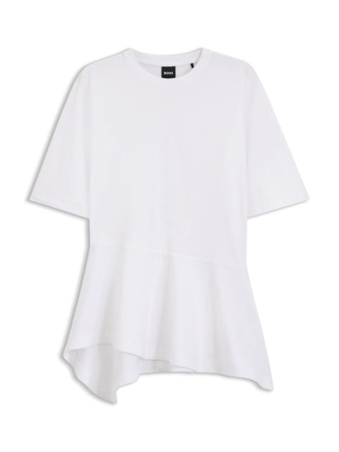 BOSS MERCERIZED-COTTON T-SHIRT WITH ASYMMETRIC PEPLUM