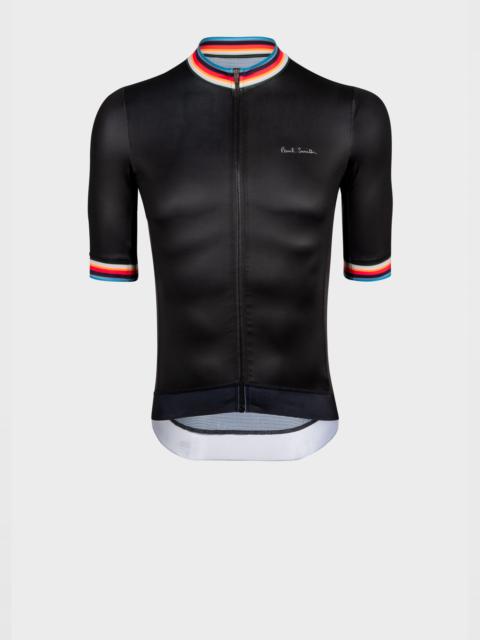 Paul Smith Men's Black Race Fit Cycling Jersey With 'Artist Stripe' Trims