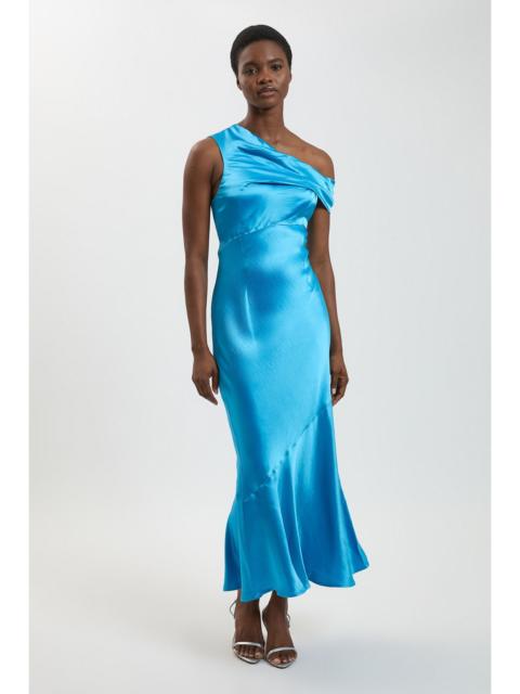 KAREN MILLEN Viscose Satin Asymmetric Shoulder Maxi Dress