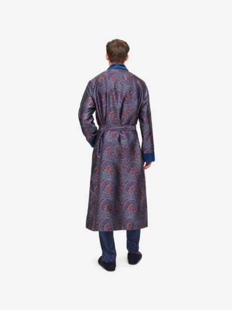 Derek Rose Men's Dressing Gown Verona 59 Silk Jacquard Navy