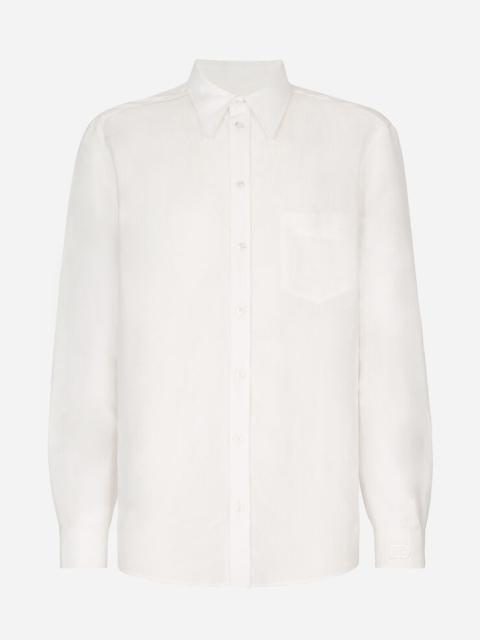 Dolce & Gabbana Linen-blend Martini-fit shirt with DG embroidery