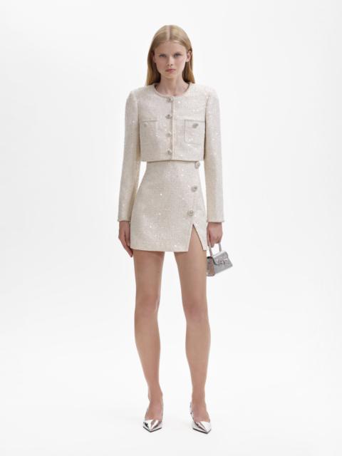 self-portrait White Sequin Boucle Jacket