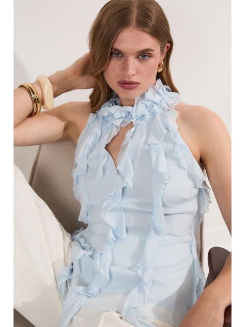 KAREN MILLEN Viscose Georgette Ruffle Halter Neck Woven Top